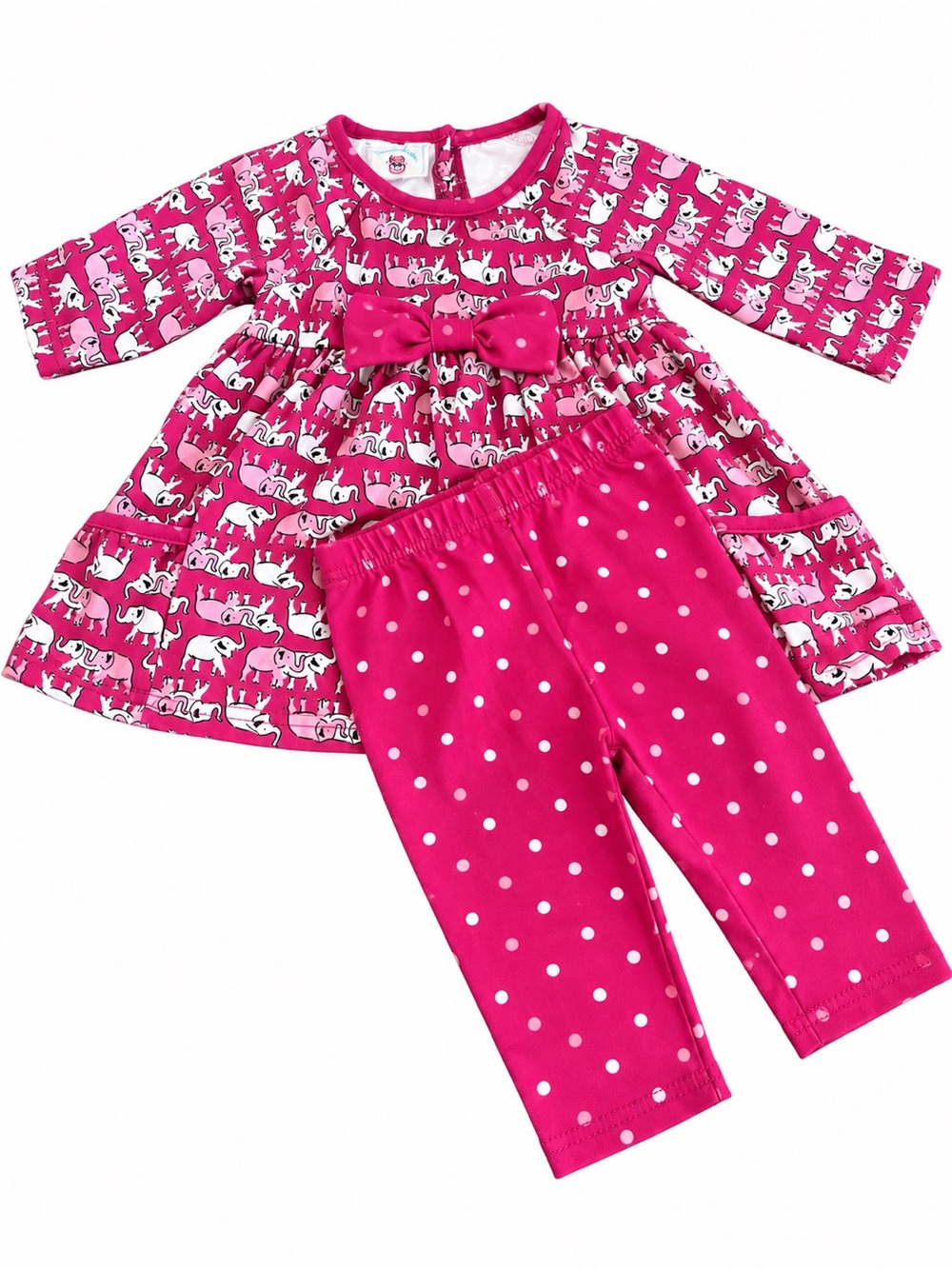 Toddler Girls' Hot Pink Elephant Tunic & Polka Dot Leggings Set